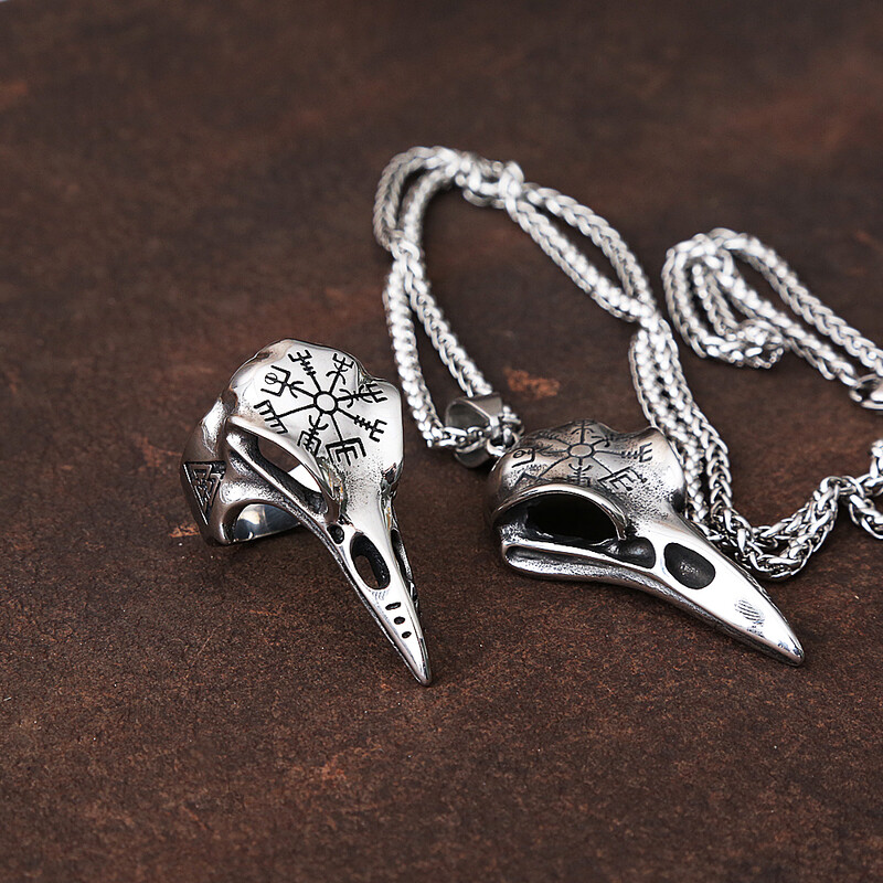 Vintage Odin Crow Skull Inel pentru bărbați Gotic Inele de busolă din oțel inoxidabil pentru bărbați Accesorii Viking Inel Valknut Model Amuleta