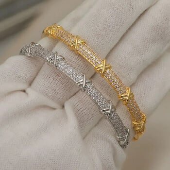 New Sight Full Crystal Cross Bangles for Women Fashion Brand Κοσμήματα Κομψά κλασικά βραχιόλια ζιργκόν Αξεσουάρ