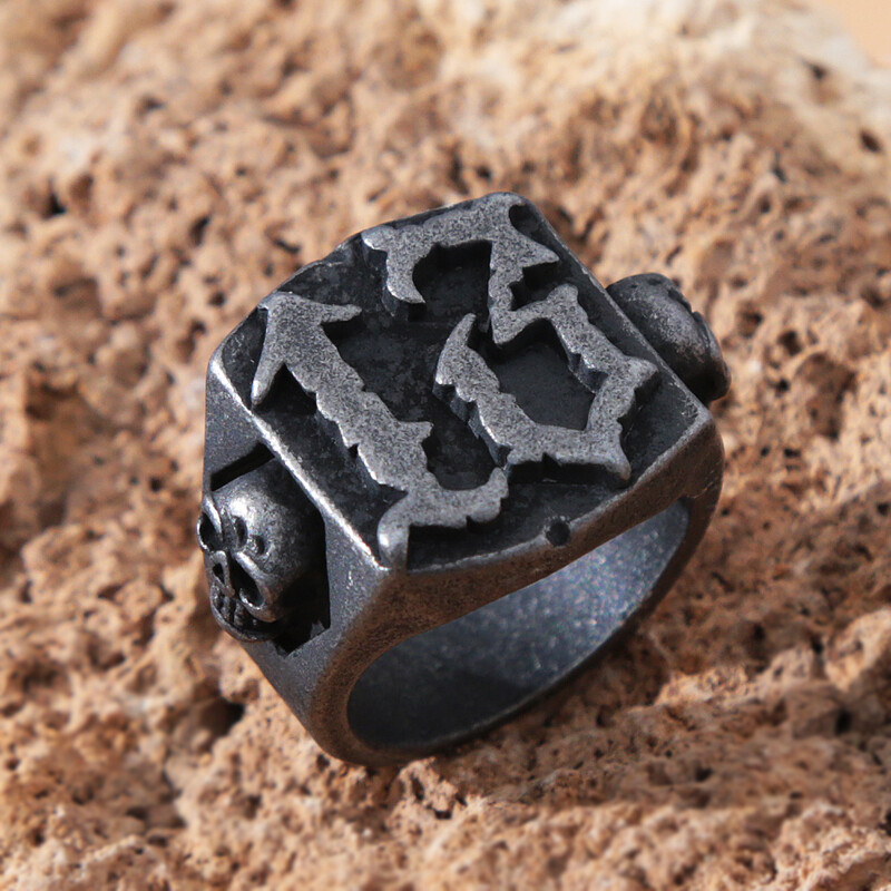 Gotický čierny prsteň s lebkou 13 pre mužov, punk, hip hop, pouličný, nerezový, motorkársky, mužský, číslo 13, prsteň, amulet, módne šperky, darček