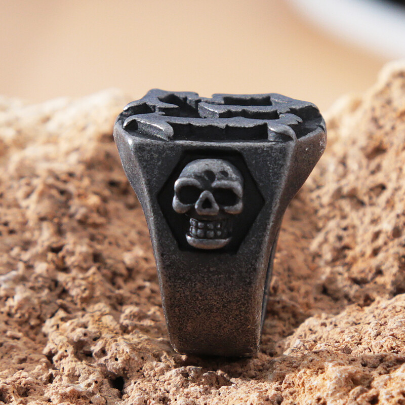 Gotický čierny prsteň s lebkou 13 pre mužov, punk, hip hop, pouličný, nerezový, motorkársky, mužský, číslo 13, prsteň, amulet, módne šperky, darček