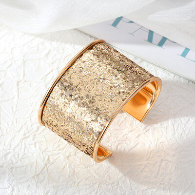 Europietiško metalo blizgučių apyrankė moterims Git Madinga Blingbling spalvinga atvira reguliuojama plataus rankogalio apyrankė vakarėliui vestuvių papuošalai