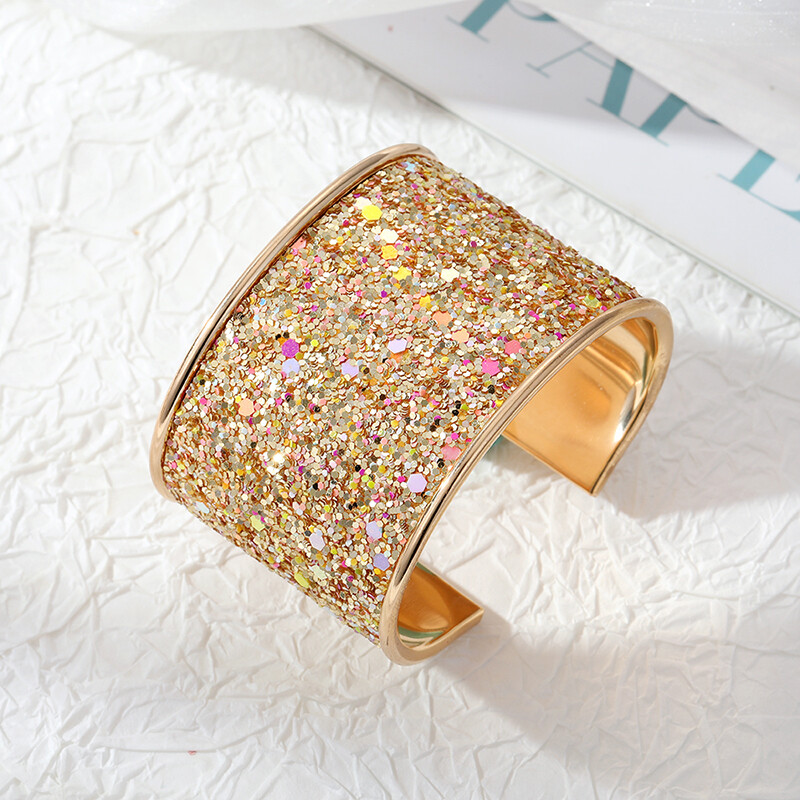 Europietiško metalo blizgučių apyrankė moterims Git Madinga Blingbling spalvinga atvira reguliuojama plataus rankogalio apyrankė vakarėliui vestuvių papuošalai