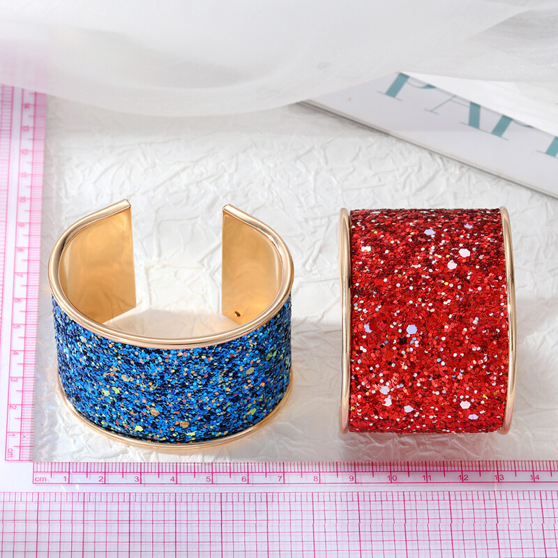 Europietiško metalo blizgučių apyrankė moterims Git Madinga Blingbling spalvinga atvira reguliuojama plataus rankogalio apyrankė vakarėliui vestuvių papuošalai