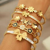 Brățări deschise cu flori din metal din oțel inoxidabil pentru femei Bijuterii de marcă de modă Brățări delicate cu noduri de fluture Accesorii pentru petreceri