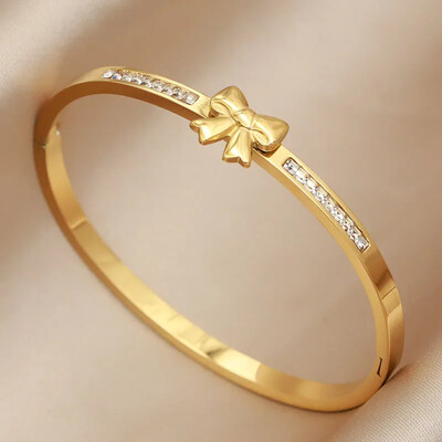 Brățări deschise cu flori din metal din oțel inoxidabil pentru femei Bijuterii de marcă de modă Brățări delicate cu noduri de fluture Accesorii pentru petreceri