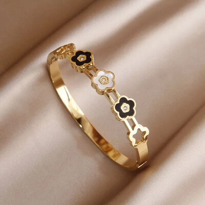 Brățări deschise cu flori din metal din oțel inoxidabil pentru femei Bijuterii de marcă de modă Brățări delicate cu noduri de fluture Accesorii pentru petreceri