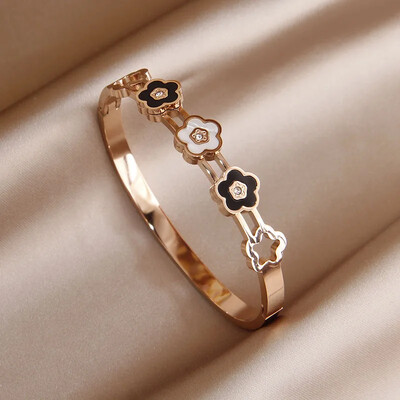 Brățări deschise cu flori din metal din oțel inoxidabil pentru femei Bijuterii de marcă de modă Brățări delicate cu noduri de fluture Accesorii pentru petreceri