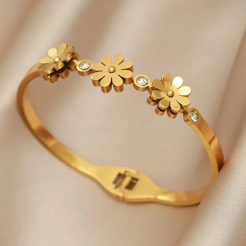 Brățări deschise cu flori din metal din oțel inoxidabil pentru femei Bijuterii de marcă de modă Brățări delicate cu noduri de fluture Accesorii pentru petreceri