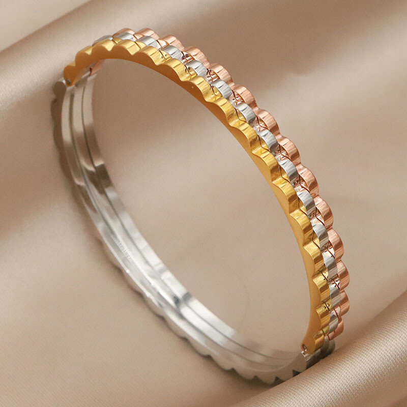 Metalne višebojne geometrijske otvorene narukvice od nehrđajućeg čelika i narukvice za žene Modni brend nakit Unikatne narukvice