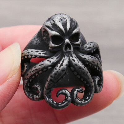 Muški crni biciklistički prsten s lubanjom od nehrđajućeg čelika Gotičko prstenje s lubanjom hobotnice za muškarce Žene Modni punk hip hop nakit Dodaci