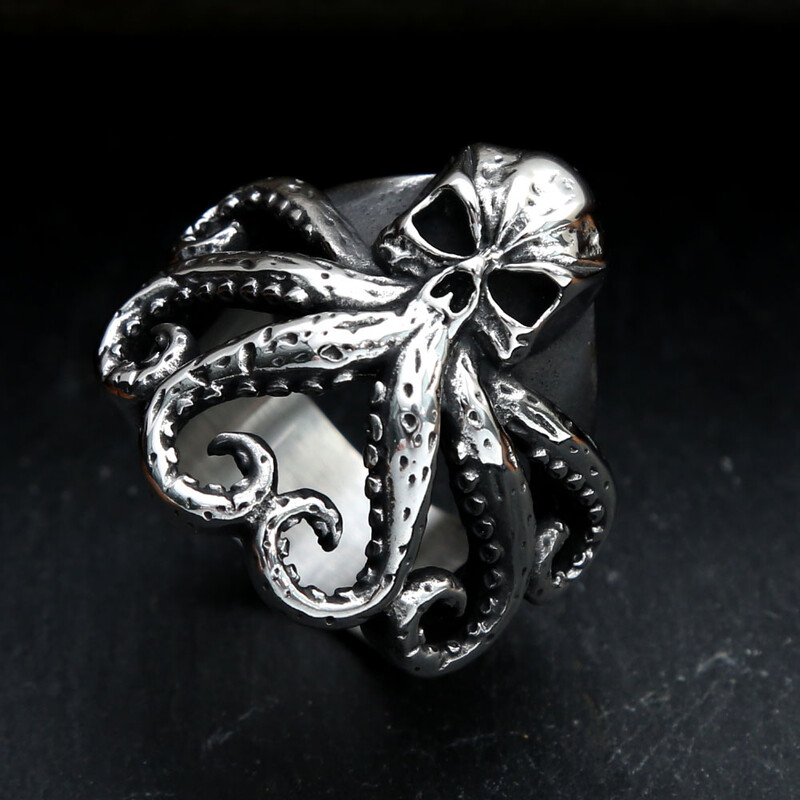 Muški crni biciklistički prsten s lubanjom od nehrđajućeg čelika Gotičko prstenje s lubanjom hobotnice za muškarce Žene Modni punk hip hop nakit Dodaci