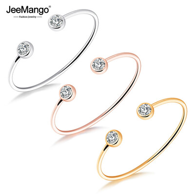 JeeMango Trendy OL Styles Отворени гривни от неръждаема стомана за жени Класически сватбени маншети с инкрустиран кубичен цирконий JB18094