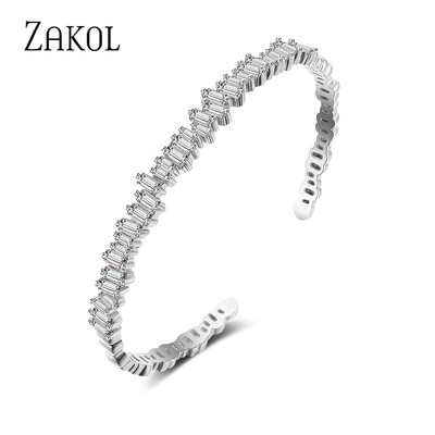 ZAKOL Módne zelené zirkónové manžetové náramky pre ženy oválne kubické zirkónové náramky zlatej farby vianočné párty šperky