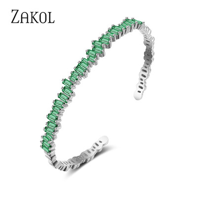 ZAKOL Módne zelené zirkónové manžetové náramky pre ženy oválne kubické zirkónové náramky zlatej farby vianočné párty šperky