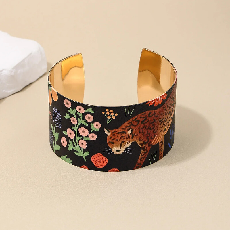 Farebný náramok pre ženy, kovový kvet, zvierací kvet, leopard, manžeta, náramok, darček pre sviatky, módne šperky CB044