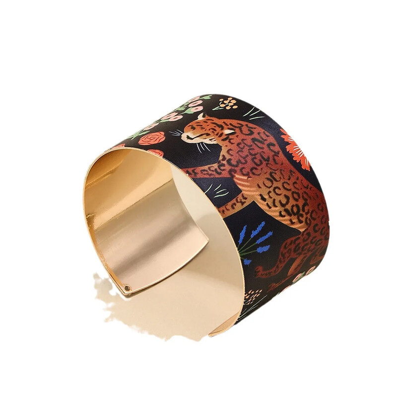 Farebný náramok pre ženy, kovový kvet, zvierací kvet, leopard, manžeta, náramok, darček pre sviatky, módne šperky CB044