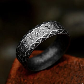 Vintage Odin Norse Viking Amulet Round Ring For Men Fashion Δαχτυλίδι από ανοξείδωτο ατσάλι με λέξεις Δαχτυλίδι γάμου Δώρα για την Ημέρα του Αγίου Βαλεντίνου