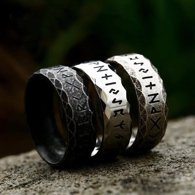 Vintage Odin norvēģu vikingu amuleti rūnu gredzeni vīriešiem modes nerūsējošā tērauda vārdi gredzeni kāzu rotaslietas Valentīna dienas dāvanas