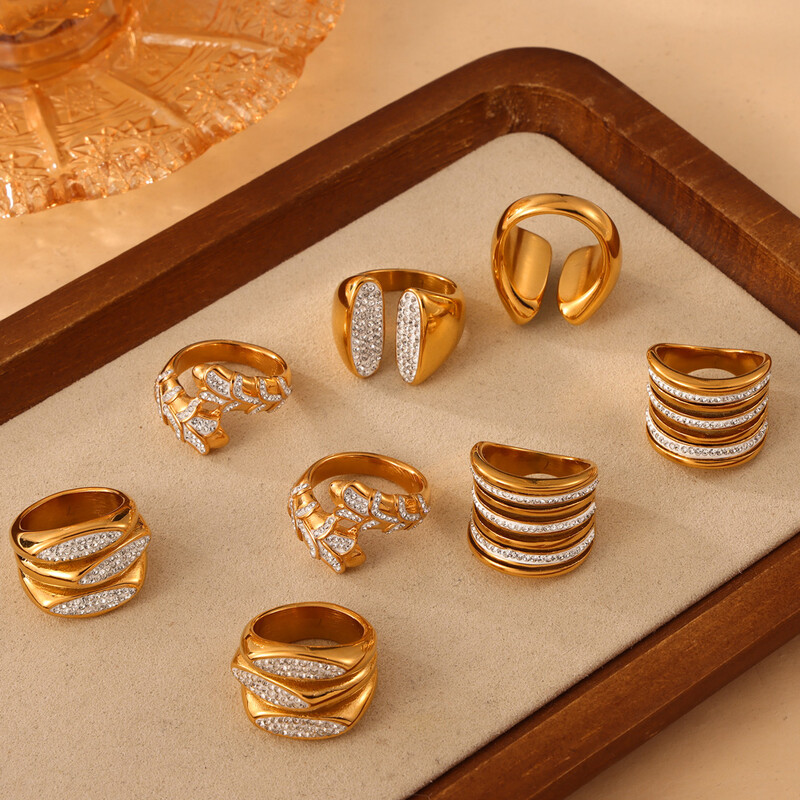 Jauni nerūsējošā tērauda gredzeni sievietēm vairāku slāņu cirkona kāzu lentes sieviešu pirkstiem, atvērti gredzeni, ūdensizturīgi rotaslietas