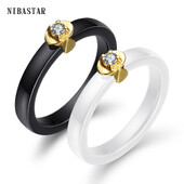 Fekete-fehér színű női jegygyűrűk sima kerámia, AAA cirkóniával női esküvői ajándék ingyenes szállítás