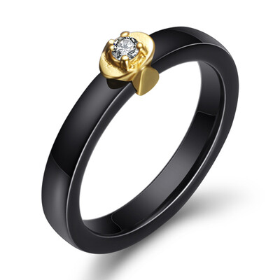 Fekete-fehér színű női jegygyűrűk sima kerámia, AAA cirkóniával női esküvői ajándék ingyenes szállítás