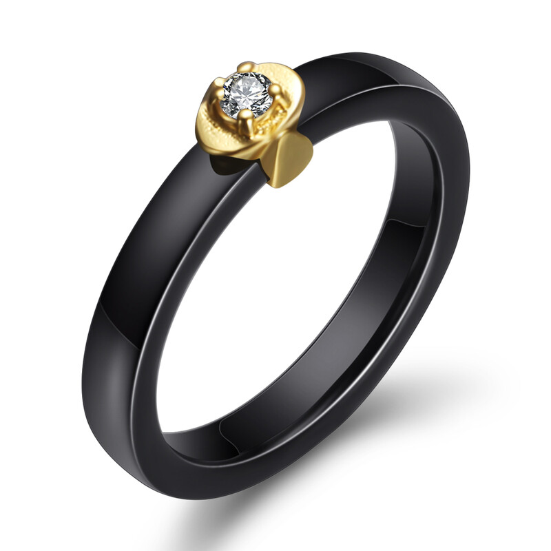 Fekete-fehér színű női jegygyűrűk sima kerámia, AAA cirkóniával női esküvői ajándék ingyenes szállítás