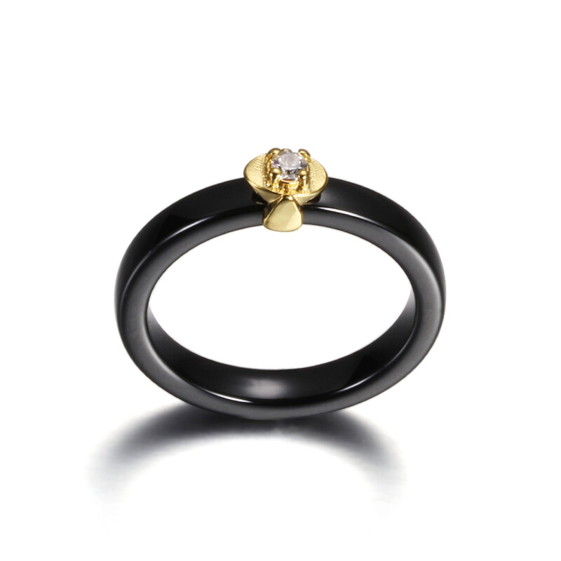 Fekete-fehér színű női jegygyűrűk sima kerámia, AAA cirkóniával női esküvői ajándék ingyenes szállítás