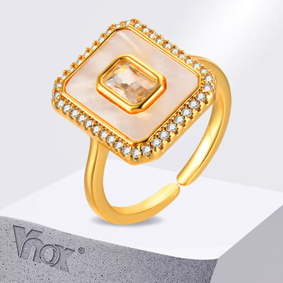 Vnox Inele dreptunghiulare vintage cu zircon transparent pentru femei, curea geometrică pentru degete, bijuterii din oțel inoxidabil pentru femei pentru uzul zilnic