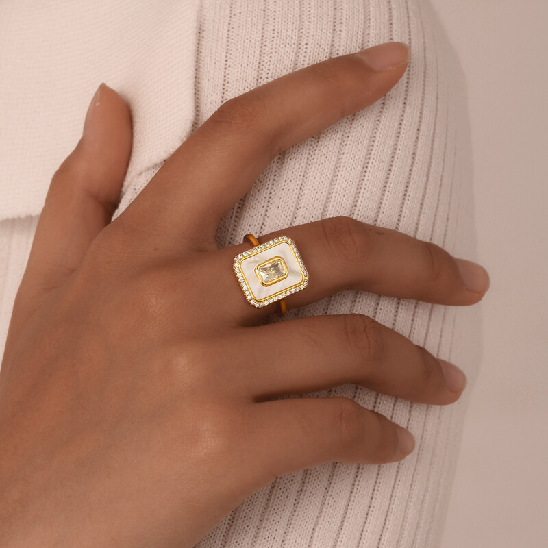 Vnox Vintage átlátszó cirkon téglalap alakú női gyűrűk, geometrikus ujjszíj, női mindennapi viselet rozsdamentes acél ékszerek