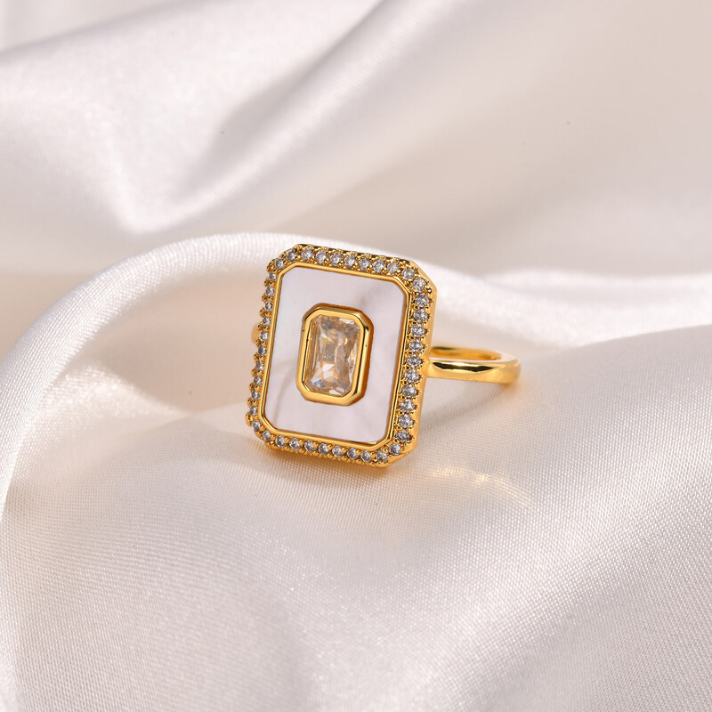 Vnox Vintage átlátszó cirkon téglalap alakú női gyűrűk, geometrikus ujjszíj, női mindennapi viselet rozsdamentes acél ékszerek