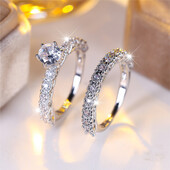 Luksuzni ženski bijeli okrugli prsten od cirkonskog kamena Set srebrne boje, fin zaručnički vjenčani nakit za žene