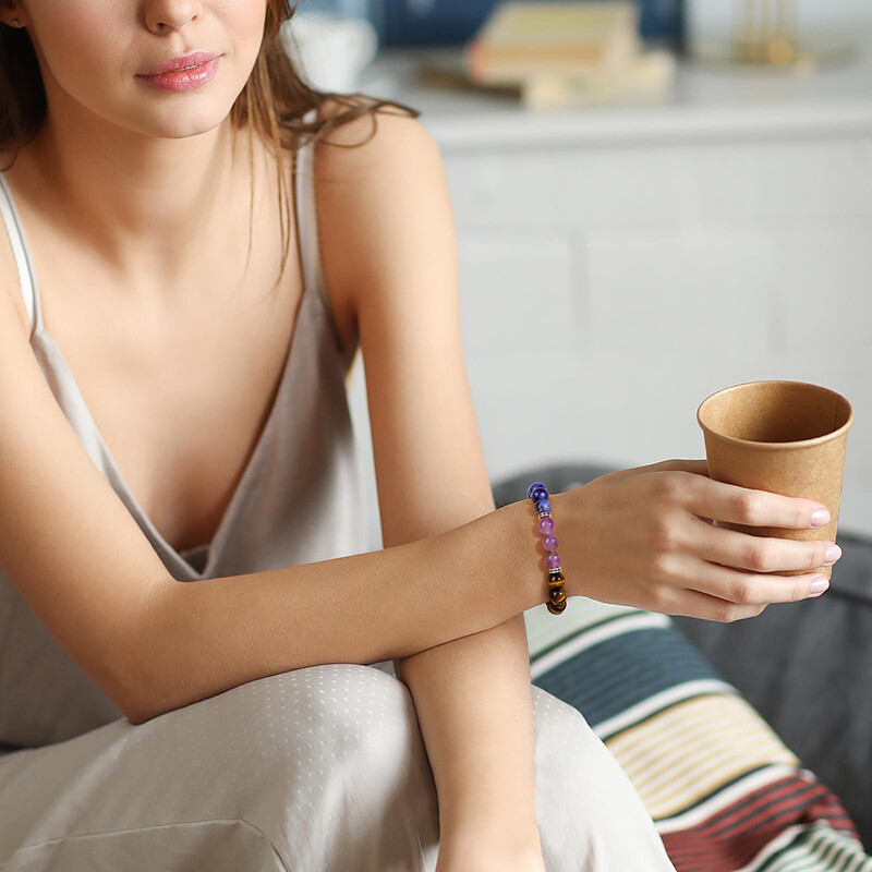 Natūralaus gydomojo krištolo apyrankė moterims 8 mm natūralaus akmens karoliukais apyrankė nuo nerimo apsauganti apyrankė Sėkmės papuošalų dovana