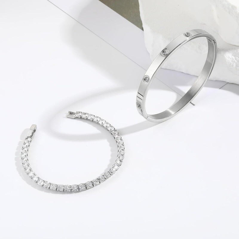2db/készlet Luxus Love Dangles karkötők női tini lányoknak cirkónia mandzsetta karperec Barátság Ékszer Tanú Szerelmi ajándék