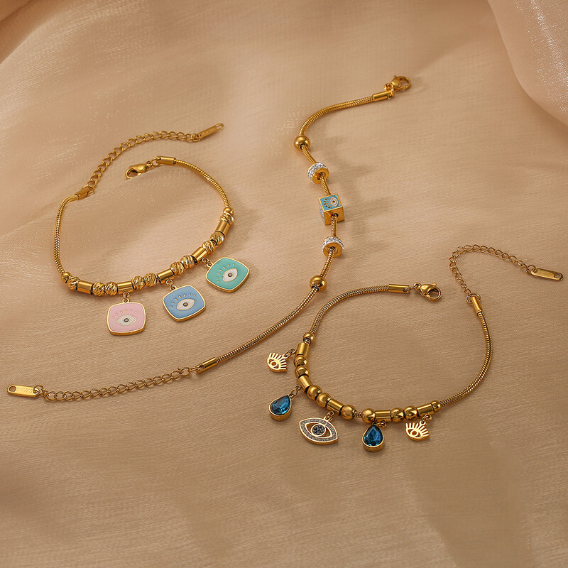 316L nerūdijančio plieno žavinga apyrankė moterims, kubinio cirkonio mėlynos spalvos blogio akies apyrankė ponios vakarėlio atostogų papuošalų dovana