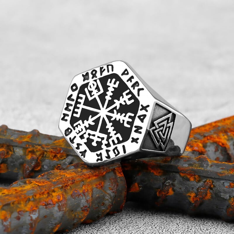 Vikingský prsteň z nehrdzavejúcej ocele s kotvou, kompasom, stromom života, severským vikingským runovým vlkom pre mužov a ženy, prsteňové šperky pre priateľa ako darček