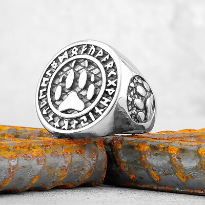 Skandinavų mitologija Runos žiedas Viking Meška Letena Nerūdijančio plieno Vyriški žiedai Punk Hip Hop Rokas Vyrams Vaikinui Papuošalai Dovanų Didmeninė prekyba