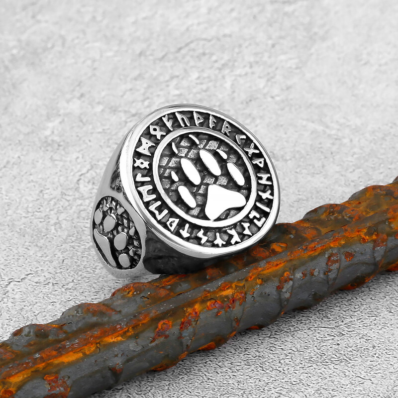 skandináv mitológia rúnagyűrű Viking medvemancs rozsdamentes acél férfi gyűrűk punk hip hop rock férfi barátoknak ékszer ajándék nagykereskedés