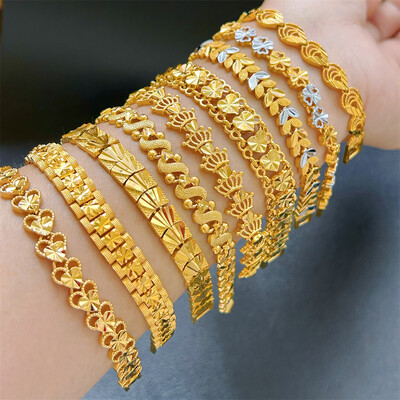 Rozsdamentes acél női kézi karkötő korona szív levelek virág széles lánc csuklópánt Pulsera Femme vintage ékszer party ajándékok