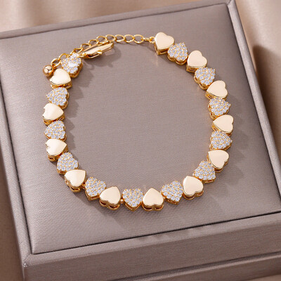 Fashion Heart Zircon βραχιόλια από ανοξείδωτο ατσάλι με επίχρυσο ρυθμιζόμενο βραχιόλι γοητείας Πολυτελή αισθητική κοσμήματα Δώρο για φίλους