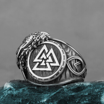 Ανοξείδωτο ατσάλι Viking Valknut Ring Ανδρικό Crow Rune Amulet Punk Hip Hop Fashion Χειροποίητο Boutique Δαχτυλίδι κοσμήματα