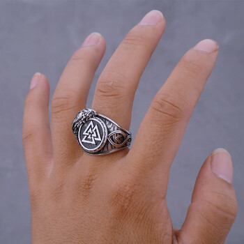 Ανοξείδωτο ατσάλι Viking Valknut Ring Ανδρικό Crow Rune Amulet Punk Hip Hop Fashion Χειροποίητο Boutique Δαχτυλίδι κοσμήματα