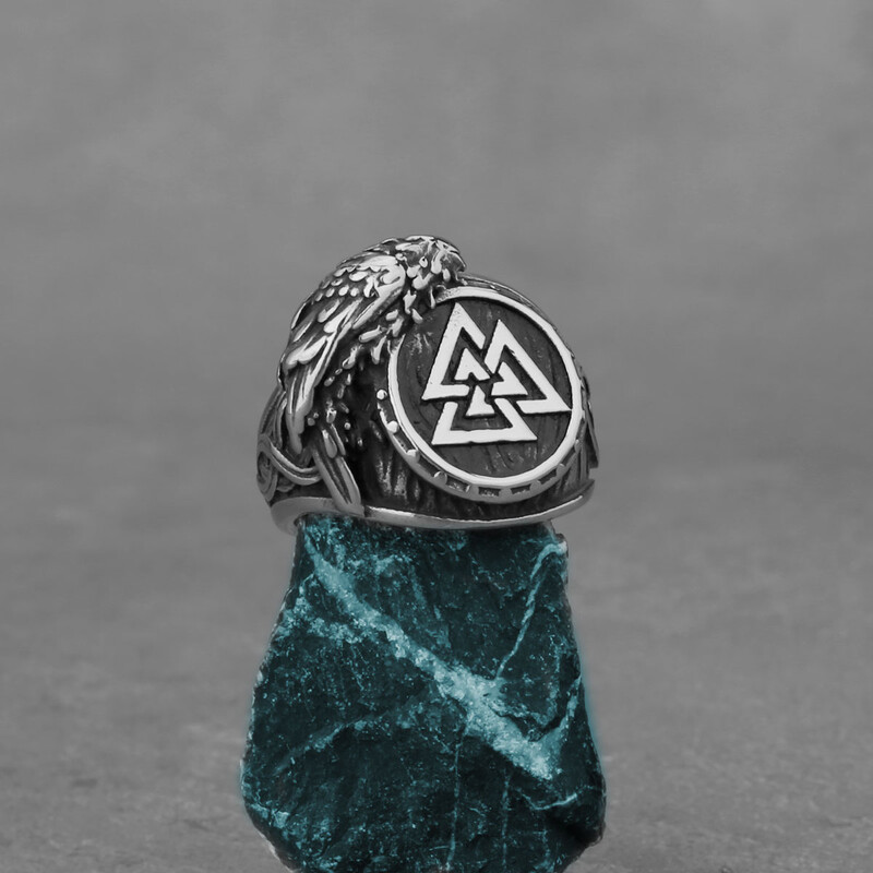 Viking Valknut prsten od nehrđajućeg čelika, muški amulet s runom vrana, punk hip-hop, modni ručno rađeni butik prsten, nakit, poklon