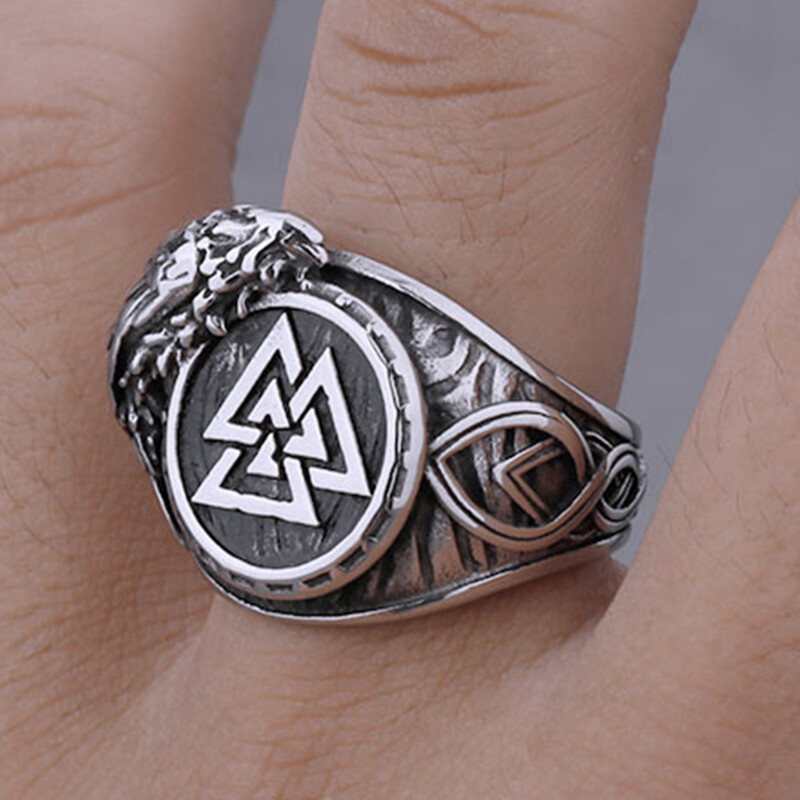 Viking Valknut prsten od nehrđajućeg čelika, muški amulet s runom vrana, punk hip-hop, modni ručno rađeni butik prsten, nakit, poklon