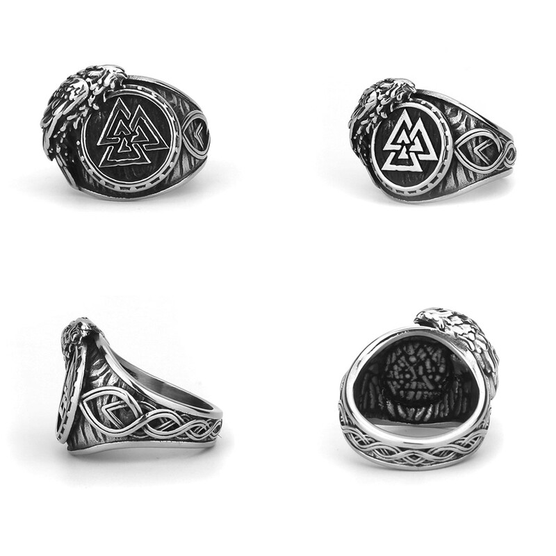 Viking Valknut prsten od nehrđajućeg čelika, muški amulet s runom vrana, punk hip-hop, modni ručno rađeni butik prsten, nakit, poklon