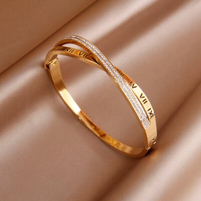 Klasikinė nerūdijančio plieno romėniško numerio žavinga apyrankė moterims romėniško kristalo susuktos apyrankės nuo rūdžių riešo papuošalų dovanų vakarėliui