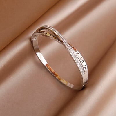 Klasikinė nerūdijančio plieno romėniško numerio žavinga apyrankė moterims romėniško kristalo susuktos apyrankės nuo rūdžių riešo papuošalų dovanų vakarėliui