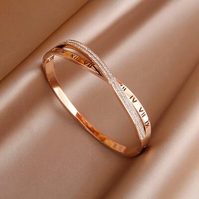 Klasikinė nerūdijančio plieno romėniško numerio žavinga apyrankė moterims romėniško kristalo susuktos apyrankės nuo rūdžių riešo papuošalų dovanų vakarėliui