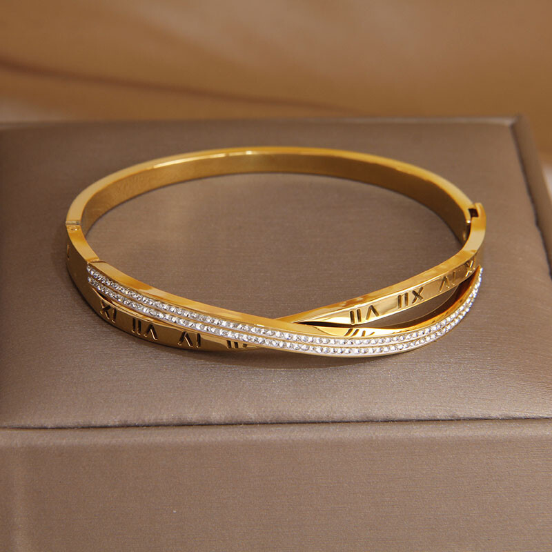 Klasikinė nerūdijančio plieno romėniško numerio žavinga apyrankė moterims romėniško kristalo susuktos apyrankės nuo rūdžių riešo papuošalų dovanų vakarėliui