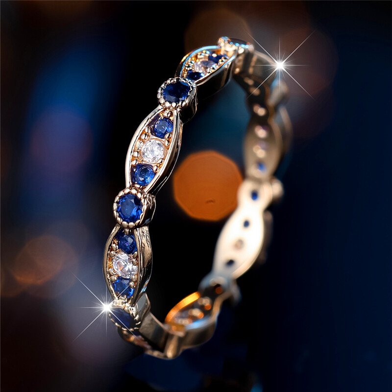 Drăguț Femeie Alb Albastru Zircon Stone Inel Rotund Vintage Auriu Bijuterii Nunta Pentru Femei