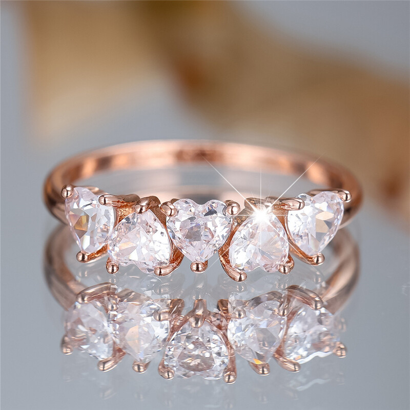 Prabangūs moteriški balto cirkonio akmens sužadėtuvių žiedai su pirštais, vintažinės rožinės spalvos aukso spalvos vestuvių juosta nuotakos papuošalai moterims